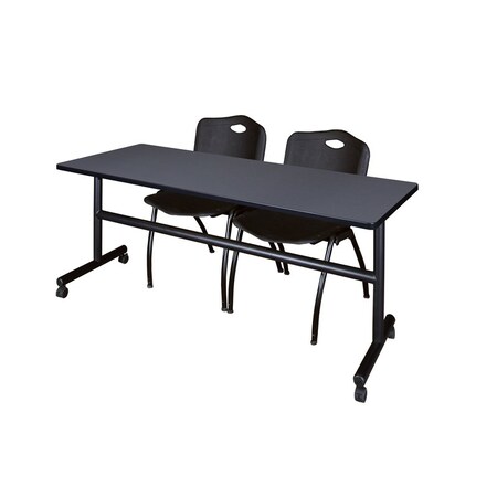 Kobe Rectangle Tables > Nesting Tables > Kobe Flip Top Table & Chair Sets, 72 W, 24 L, 29 H, Grey MKFT7224GY47BK
